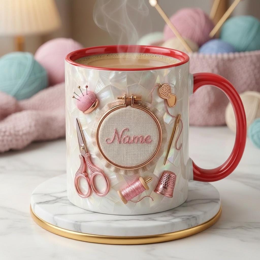 Knitting Mug 3D, Faux 3D Effect Accent Mug, Knitter Coffee Mug, Personalized Yarn Lover Gift