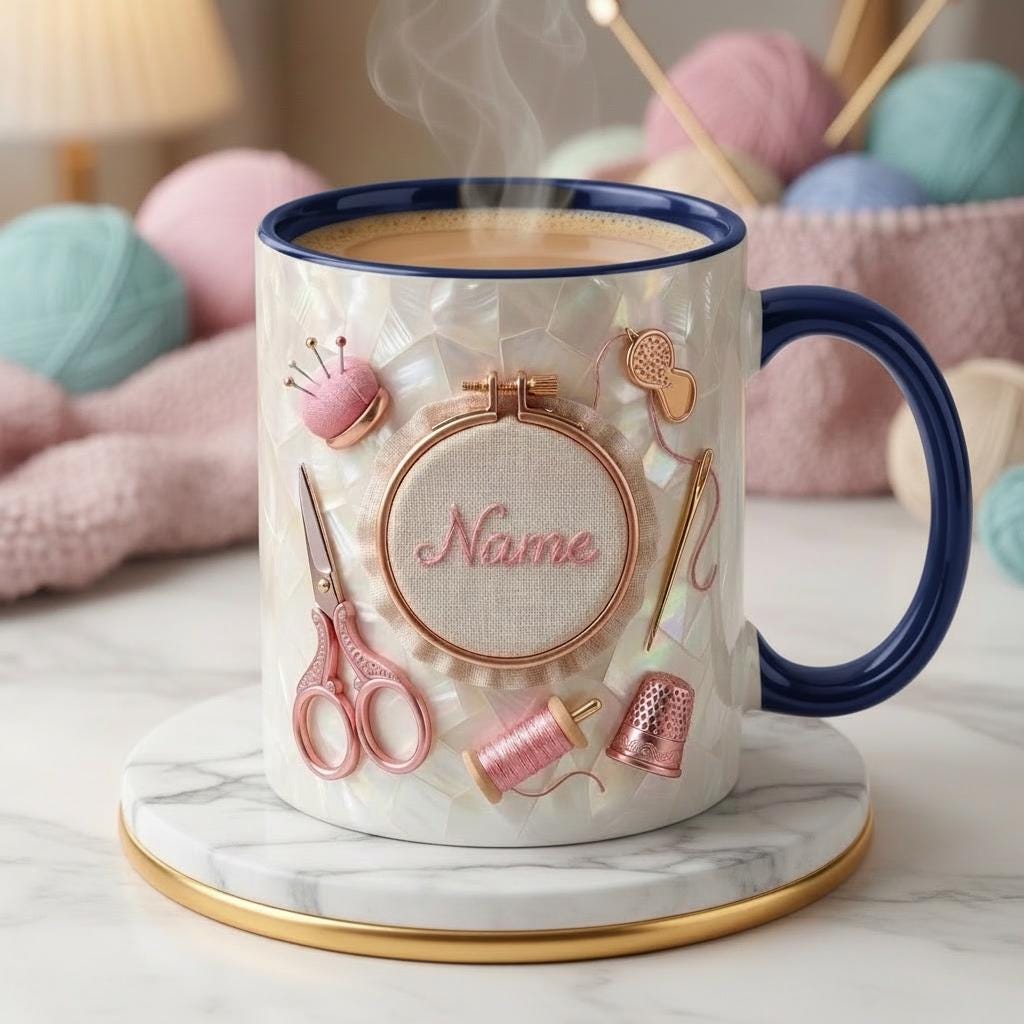 Knitting Mug 3D, Faux 3D Effect Accent Mug, Knitter Coffee Mug, Personalized Yarn Lover Gift