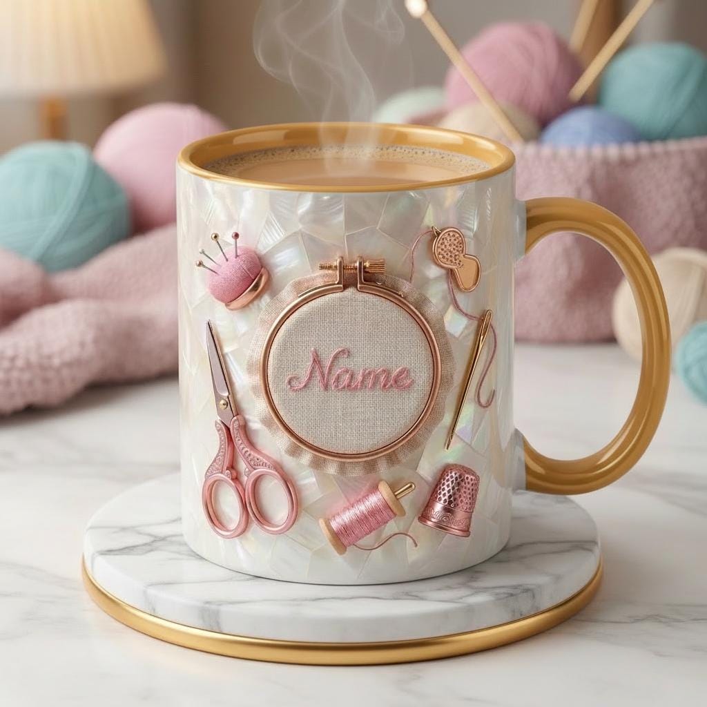 Knitting Mug 3D, Faux 3D Effect Accent Mug, Knitter Coffee Mug, Personalized Yarn Lover Gift