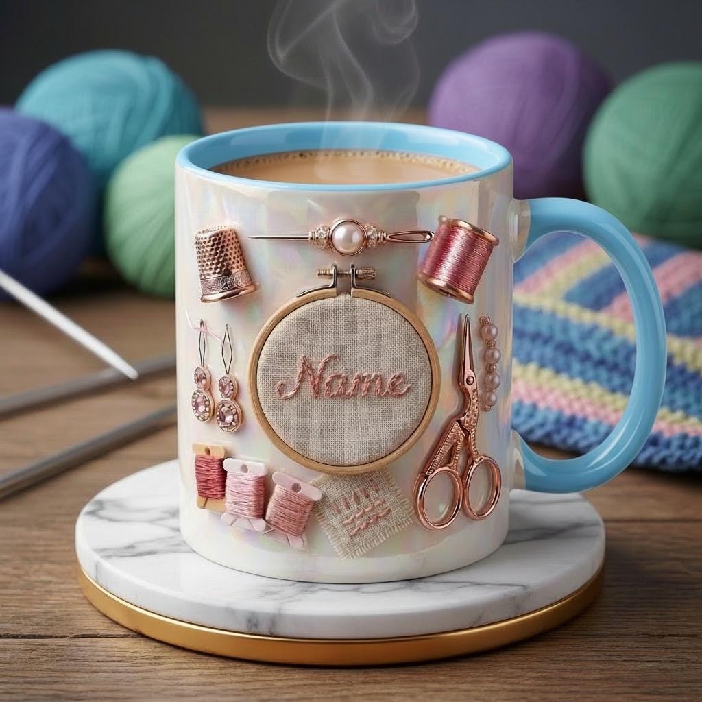 Knitting Mug 3D, Personalized Knitting Lover Coffee Cup, Custom Name Gift, Faux 3D Effect Mug