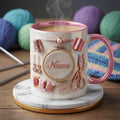 Knitting Mug 3D, Personalized Knitting Lover Coffee Cup, Custom Name Gift, Faux 3D Effect Mug