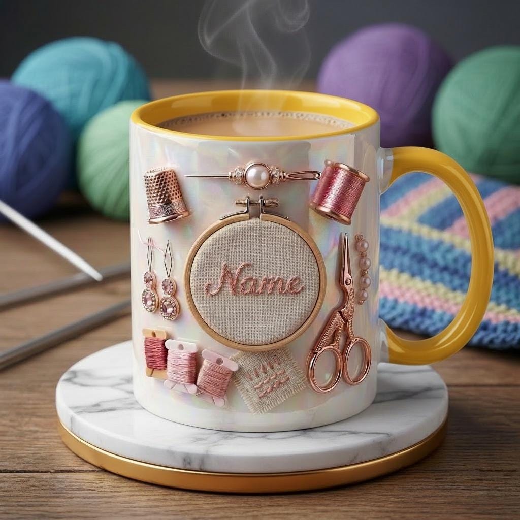 Knitting Mug 3D, Personalized Knitting Lover Coffee Cup, Custom Name Gift, Faux 3D Effect Mug