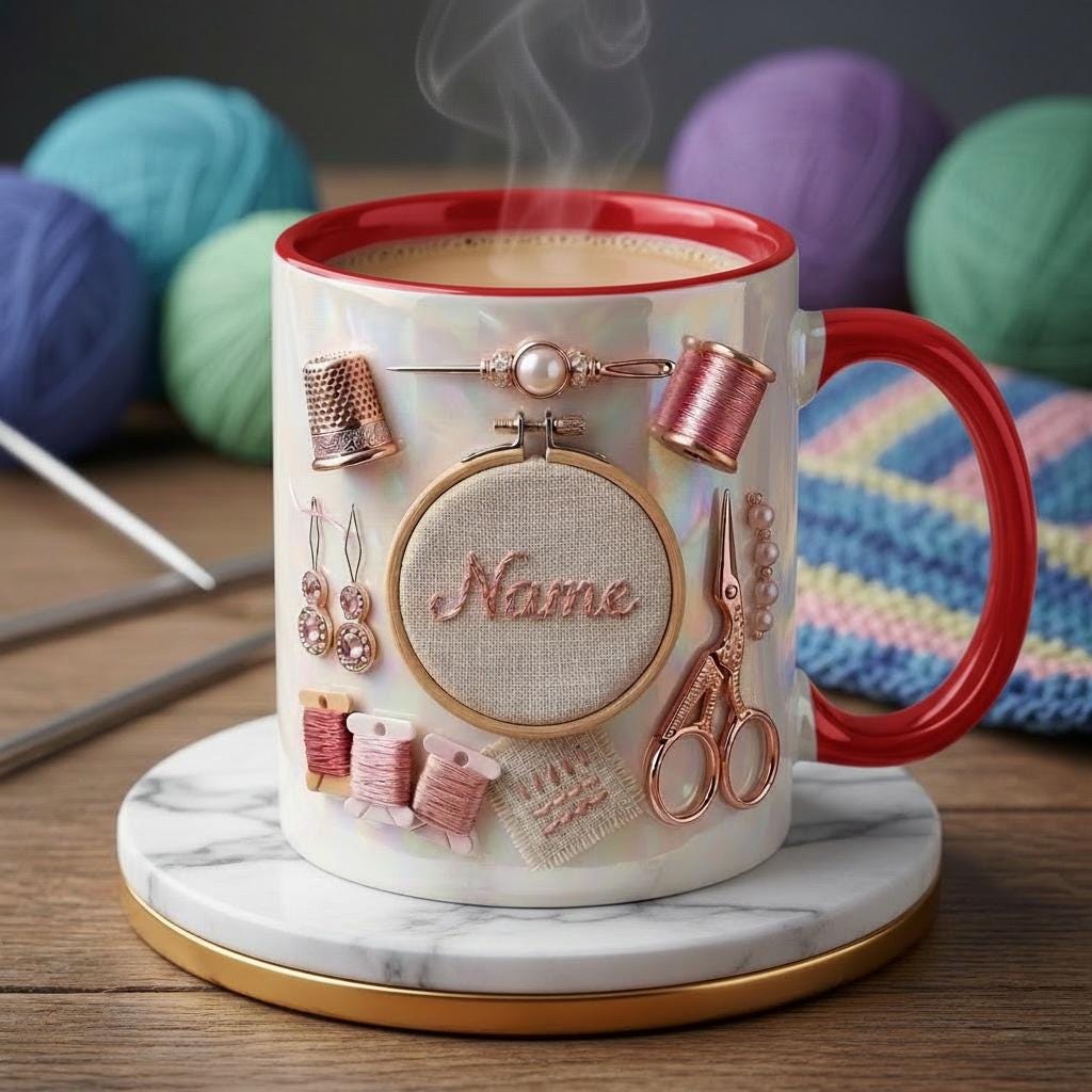 Knitting Mug 3D, Personalized Knitting Lover Coffee Cup, Custom Name Gift, Faux 3D Effect Mug