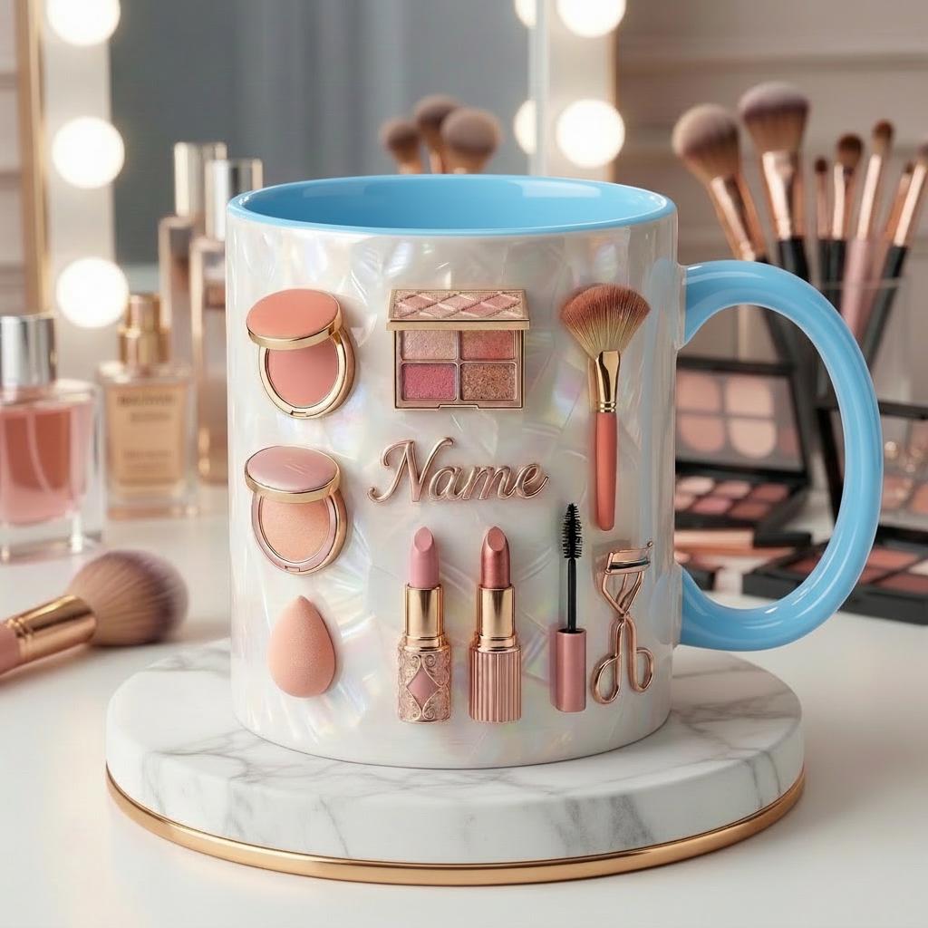 Make Up Mug 3D, Faux 3D Effect Mug, Makeup Lover Mug, Personalized Beauty Gift Idea