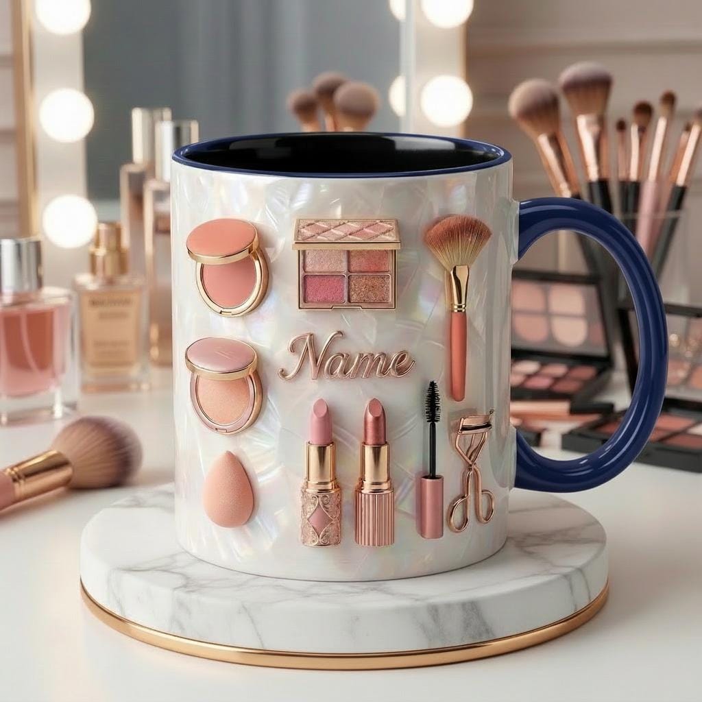 Make Up Mug 3D, Faux 3D Effect Mug, Makeup Lover Mug, Personalized Beauty Gift Idea
