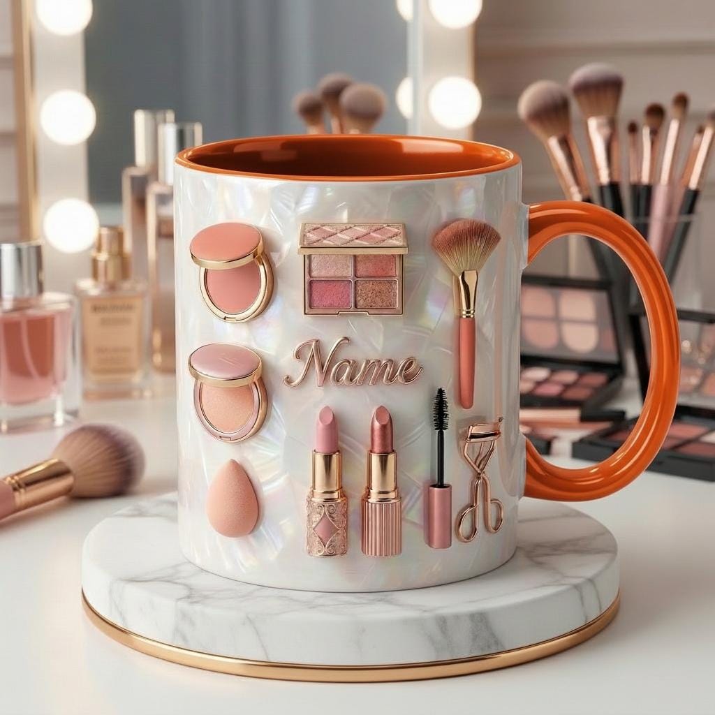 Make Up Mug 3D, Faux 3D Effect Mug, Makeup Lover Mug, Personalized Beauty Gift Idea