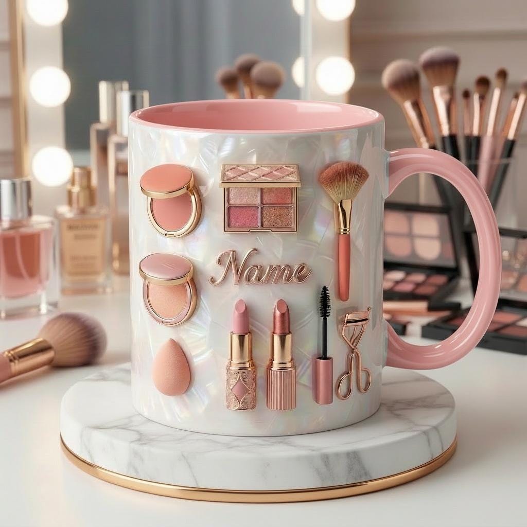 Make Up Mug 3D, Faux 3D Effect Mug, Makeup Lover Mug, Personalized Beauty Gift Idea