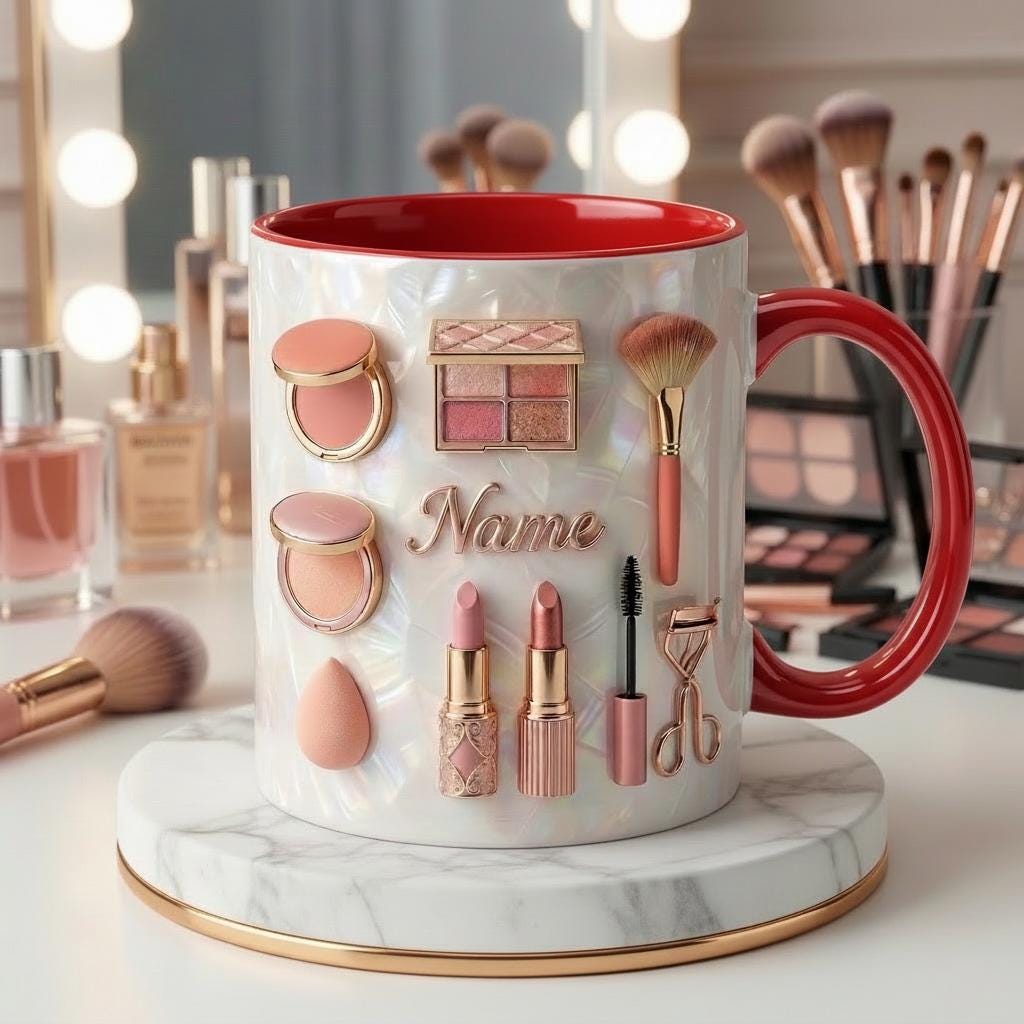 Make Up Mug 3D, Faux 3D Effect Mug, Makeup Lover Mug, Personalized Beauty Gift Idea