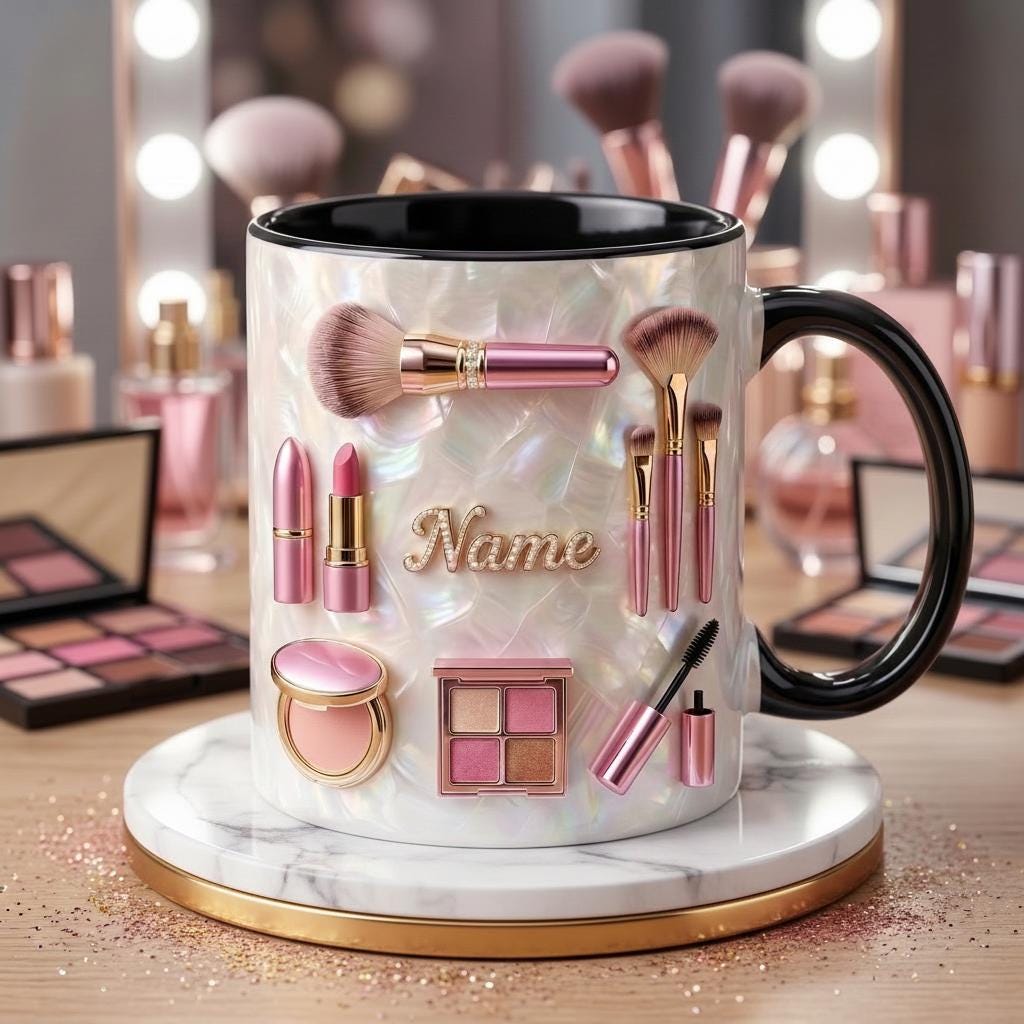 Make Up Mug 3D, Faux 3D Effect Mug, Cosmetic Lover Mug, Custom Name Coffee Cup