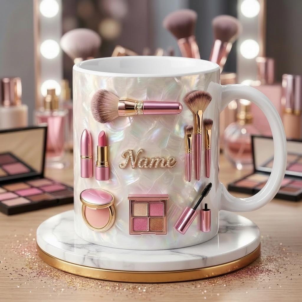 Make Up Mug 3D, Faux 3D Effect Mug, Cosmetic Lover Mug, Custom Name Coffee Cup