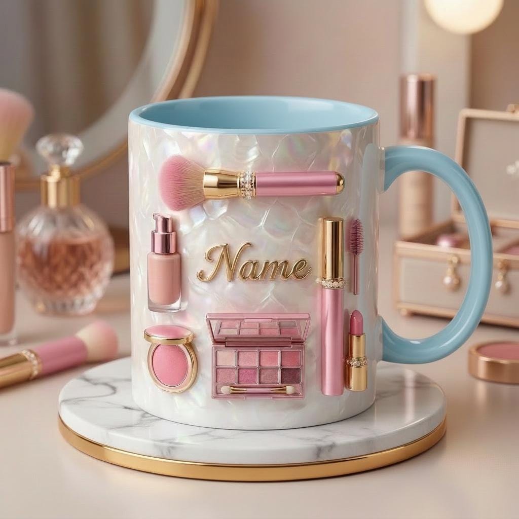 Make Up Mug 3D, Faux 3D Effect Mug, Makeup Artist Coffee Cup, Personalized Salon Gift