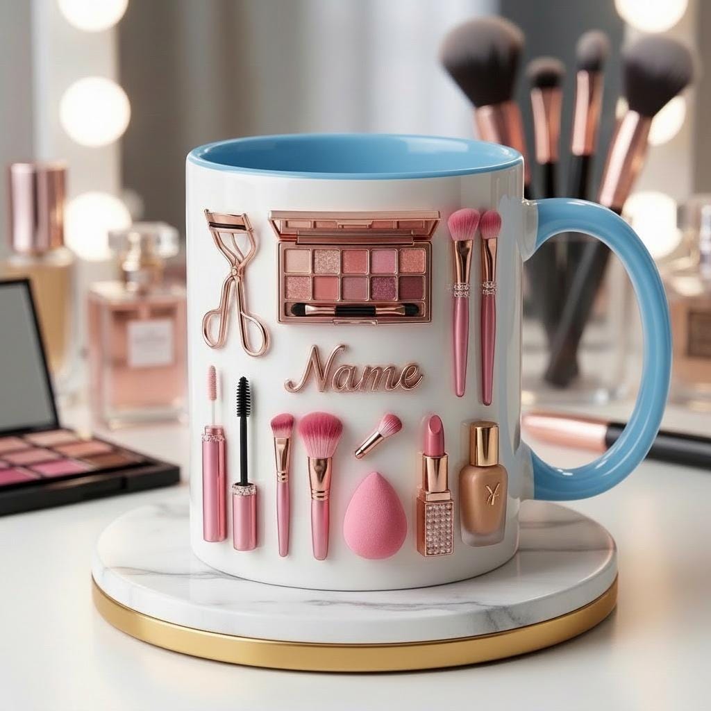 Make Up Mug 3D, Faux 3D Effect Mug, Custom Name Makeup Artist Mug, Beauty Lover Gift