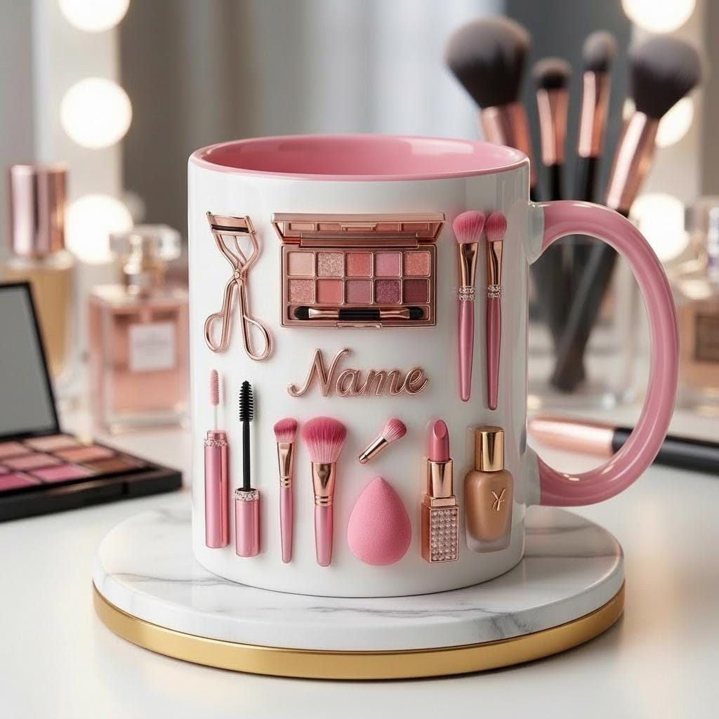 Make Up Mug 3D, Faux 3D Effect Mug, Custom Name Makeup Artist Mug, Beauty Lover Gift