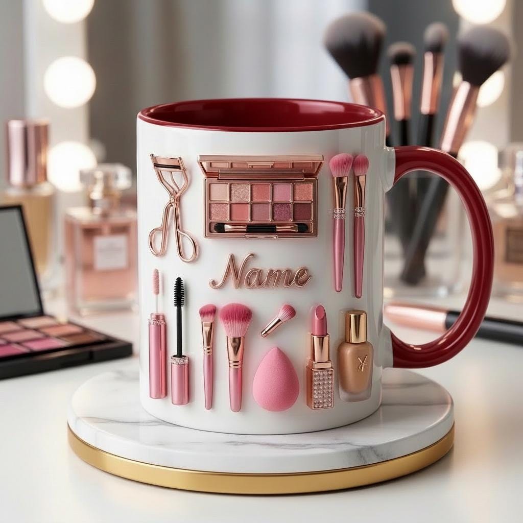Make Up Mug 3D, Faux 3D Effect Mug, Custom Name Makeup Artist Mug, Beauty Lover Gift