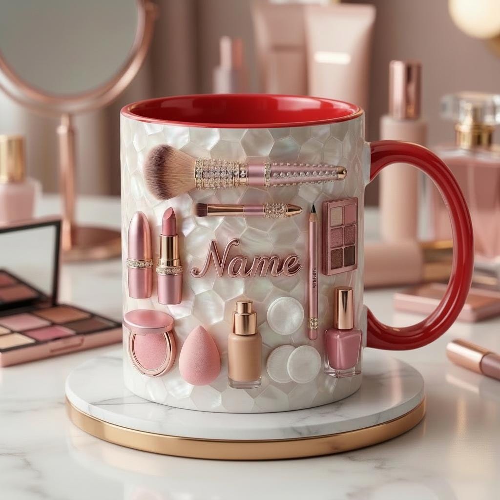 Make Up Mug 3D, Makeup Coffee Cup, Personalized Cosmetic Lover Gift,  Faux 3D Effect Mug