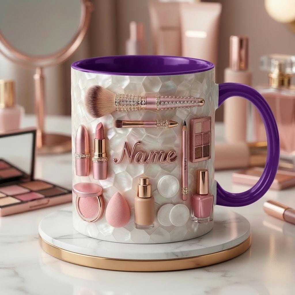 Make Up Mug 3D, Makeup Coffee Cup, Personalized Cosmetic Lover Gift,  Faux 3D Effect Mug