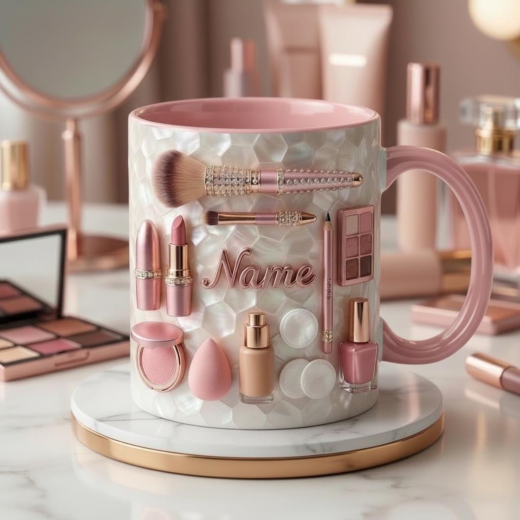 Make Up Mug 3D, Makeup Coffee Cup, Personalized Cosmetic Lover Gift,  Faux 3D Effect Mug