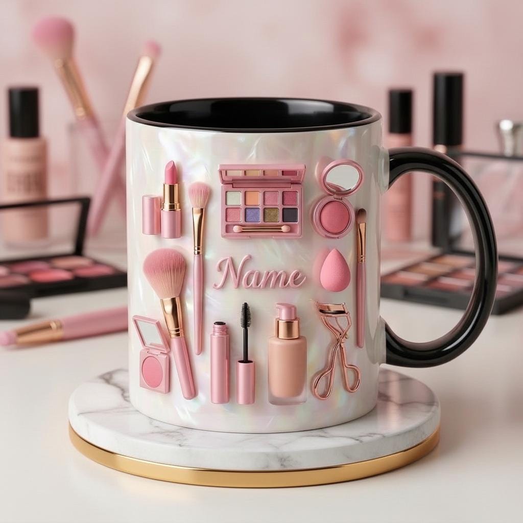 Make Up Mug 3D, Faux 3D Effect Mug, Makeup Lover Coffee Cup, Personalized Beauty Mug