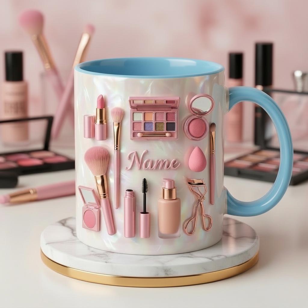 Make Up Mug 3D, Faux 3D Effect Mug, Makeup Lover Coffee Cup, Personalized Beauty Mug