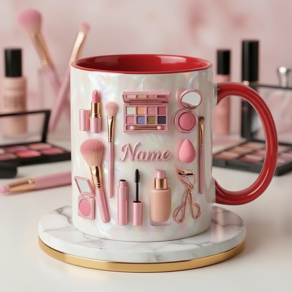 Make Up Mug 3D, Faux 3D Effect Mug, Makeup Lover Coffee Cup, Personalized Beauty Mug