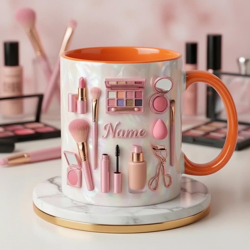 Make Up Mug 3D, Faux 3D Effect Mug, Makeup Lover Coffee Cup, Personalized Beauty Mug