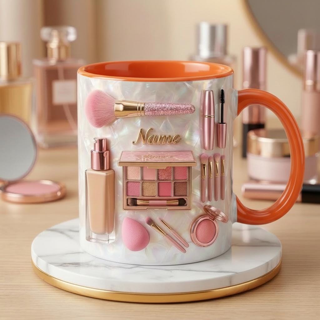 Make Up Mug 3D, Faux 3D Effect Mug, Beauty Artist Coffee Mug, Custom Name Gift Idea