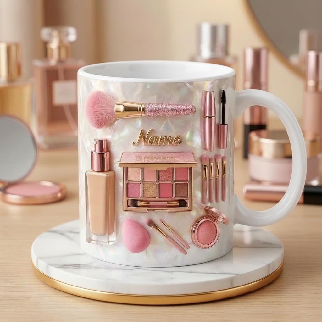 Make Up Mug 3D, Faux 3D Effect Mug, Beauty Artist Coffee Mug, Custom Name Gift Idea