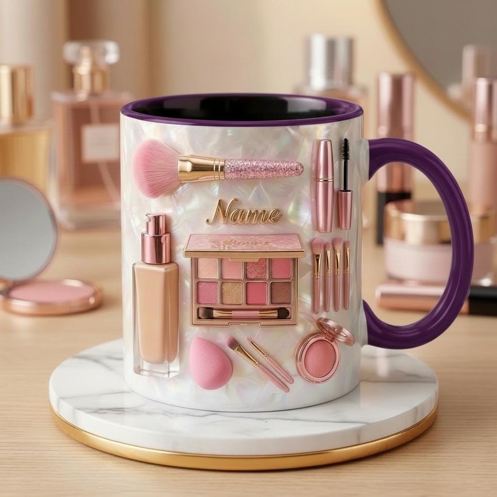 Make Up Mug 3D, Faux 3D Effect Mug, Beauty Artist Coffee Mug, Custom Name Gift Idea