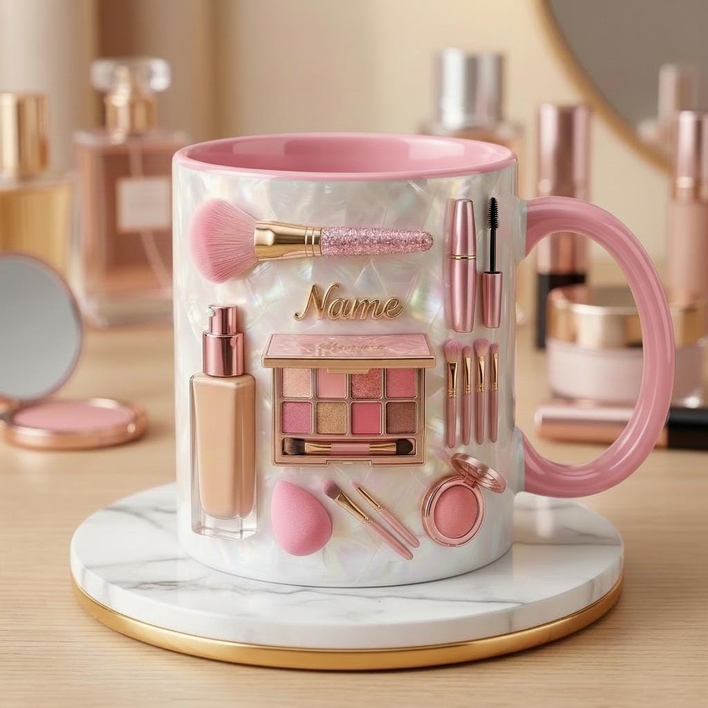 Make Up Mug 3D, Faux 3D Effect Mug, Beauty Artist Coffee Mug, Custom Name Gift Idea