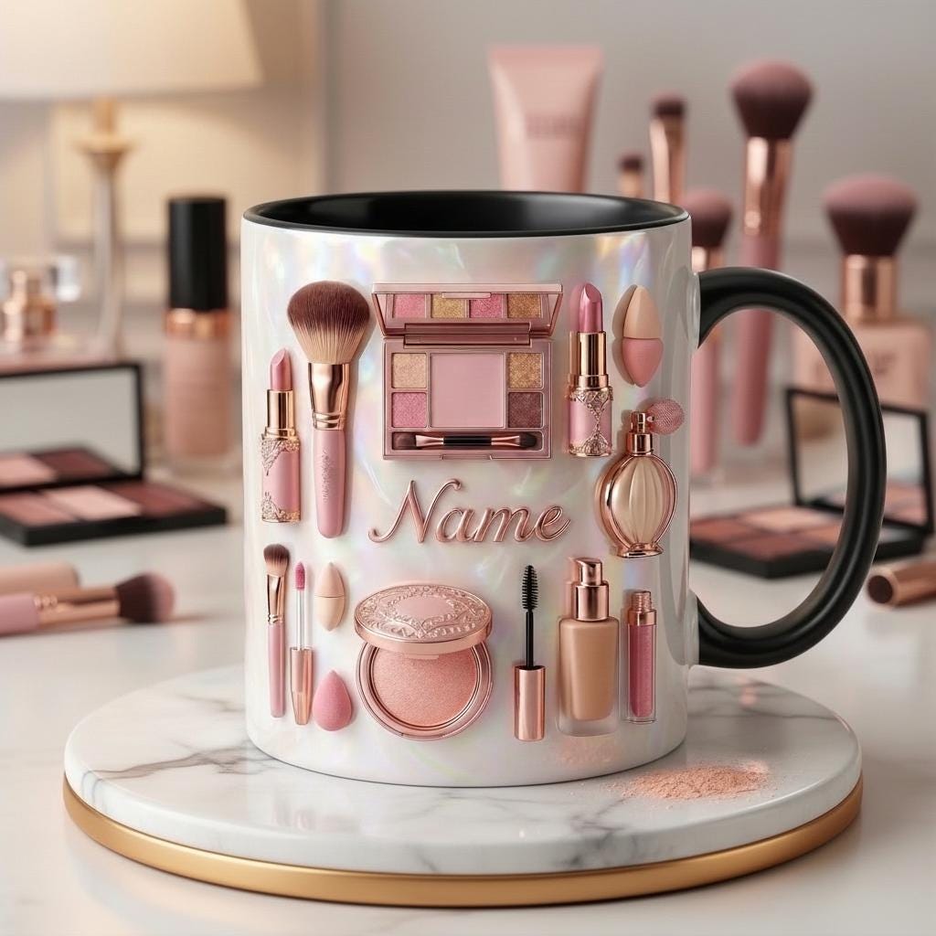 Make Up Mug 3D, Faux 3D Effect Mug, Personalized Makeup Artist Coffee Cup, Custom Name Gift