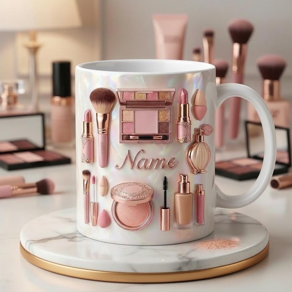 Make Up Mug 3D, Faux 3D Effect Mug, Personalized Makeup Artist Coffee Cup, Custom Name Gift