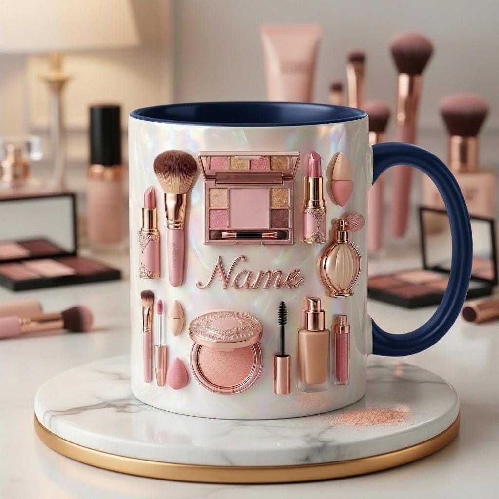 Make Up Mug 3D, Faux 3D Effect Mug, Personalized Makeup Artist Coffee Cup, Custom Name Gift