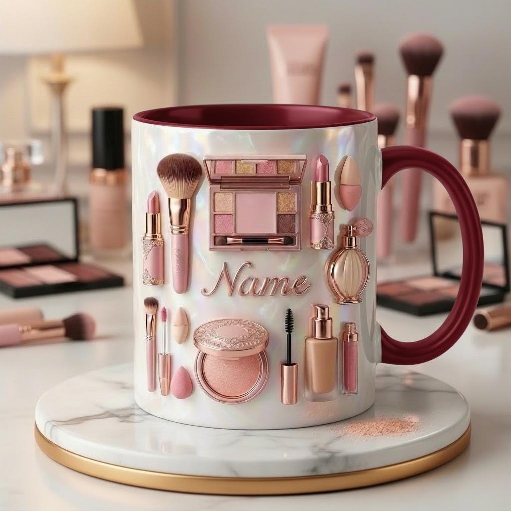 Make Up Mug 3D, Faux 3D Effect Mug, Personalized Makeup Artist Coffee Cup, Custom Name Gift