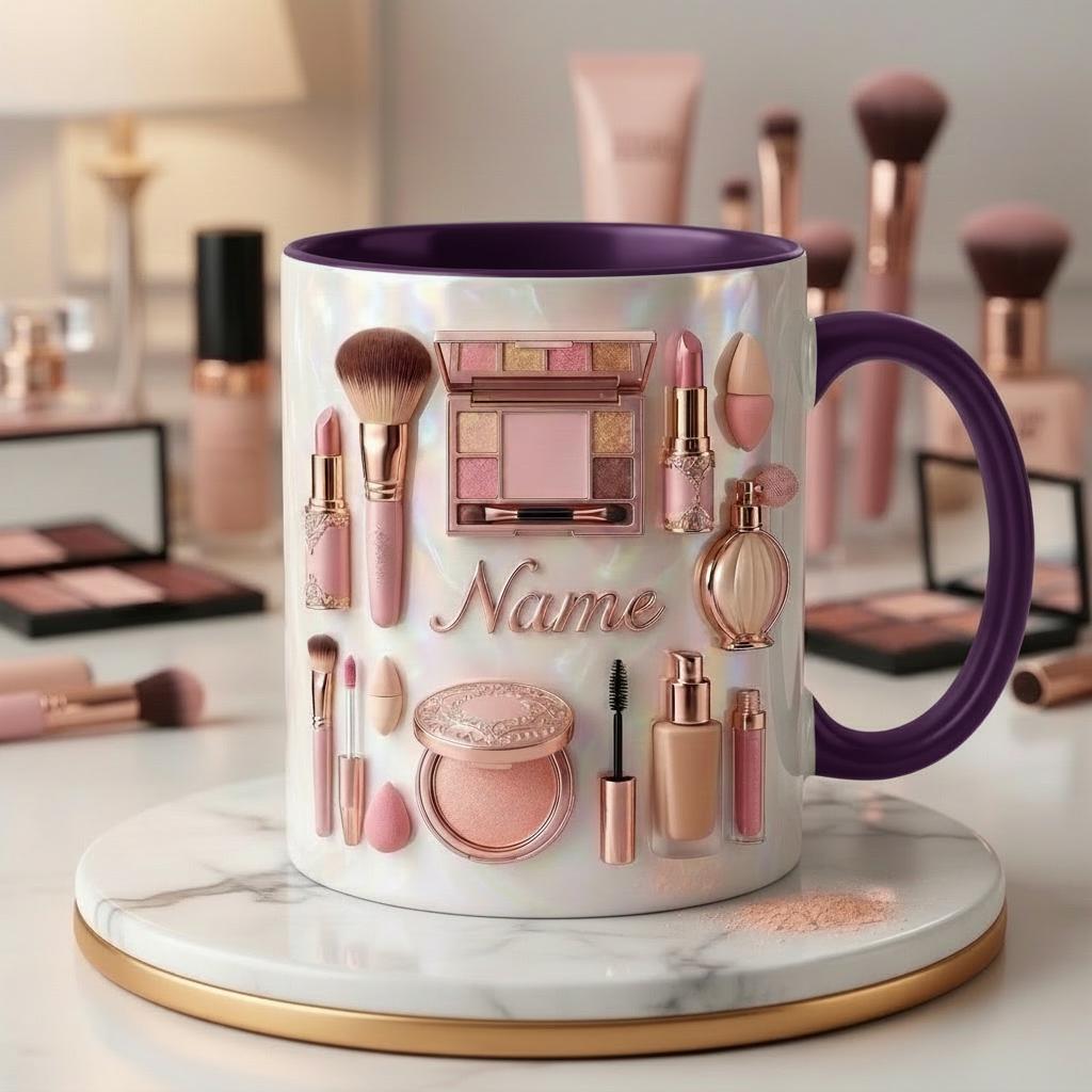 Make Up Mug 3D, Faux 3D Effect Mug, Personalized Makeup Artist Coffee Cup, Custom Name Gift