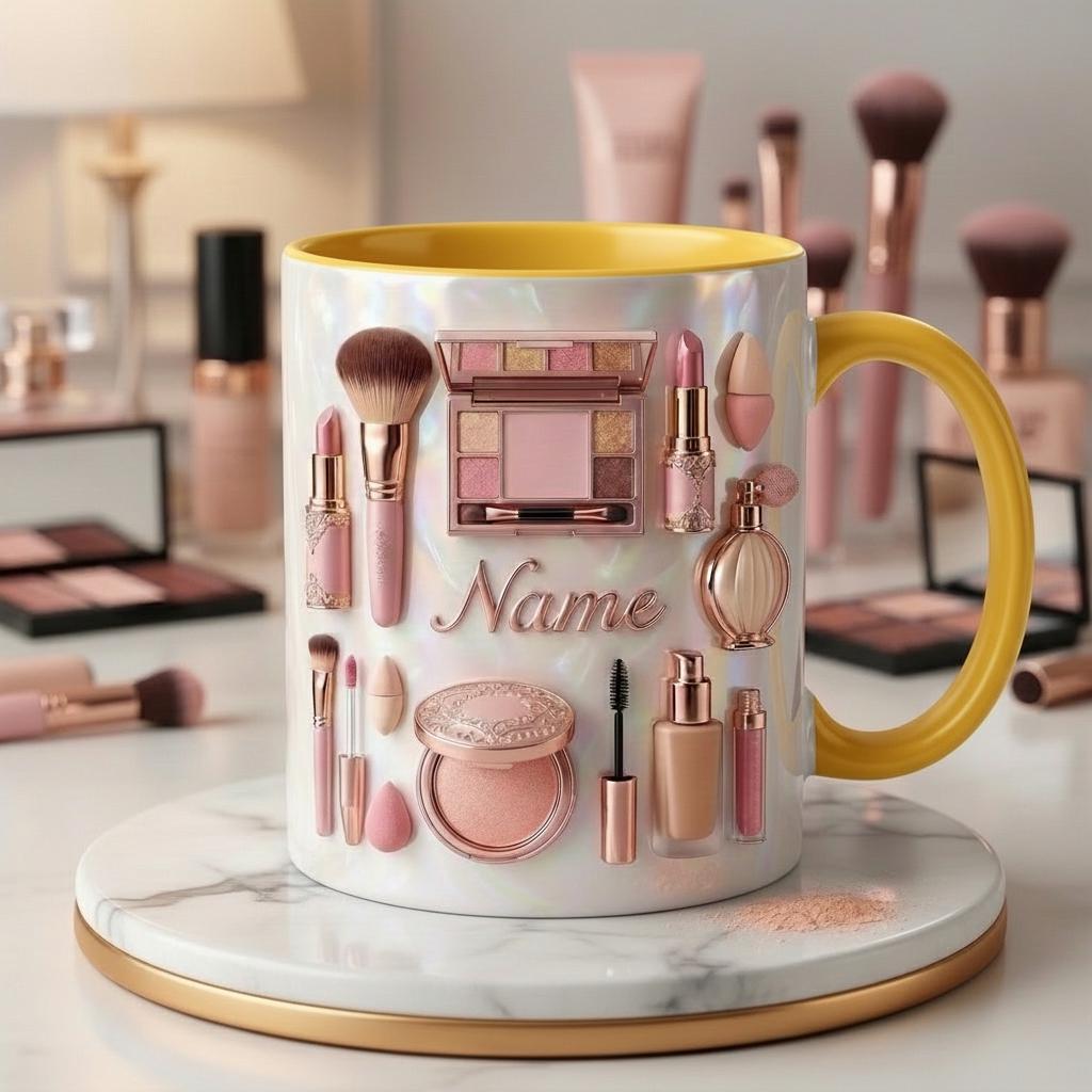 Make Up Mug 3D, Faux 3D Effect Mug, Personalized Makeup Artist Coffee Cup, Custom Name Gift