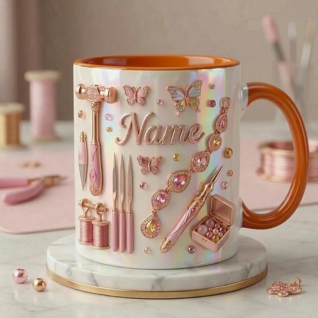 Jewelry Making Mug 3D, Faux 3D Effect Mug, Handmade Jewelry Mug, Personalized Maker Coffee Cup