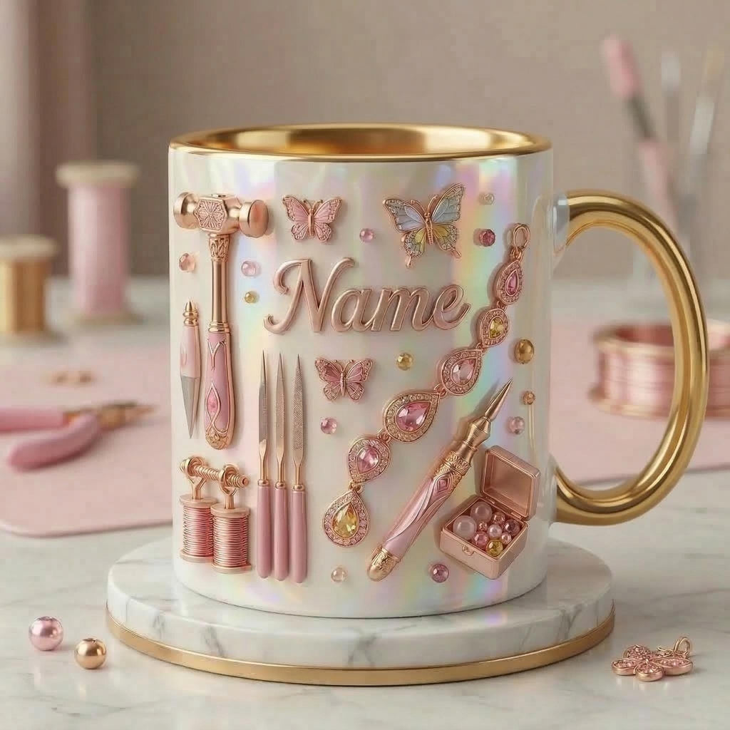 Jewelry Making Mug 3D, Faux 3D Effect Mug, Handmade Jewelry Mug, Personalized Maker Coffee Cup
