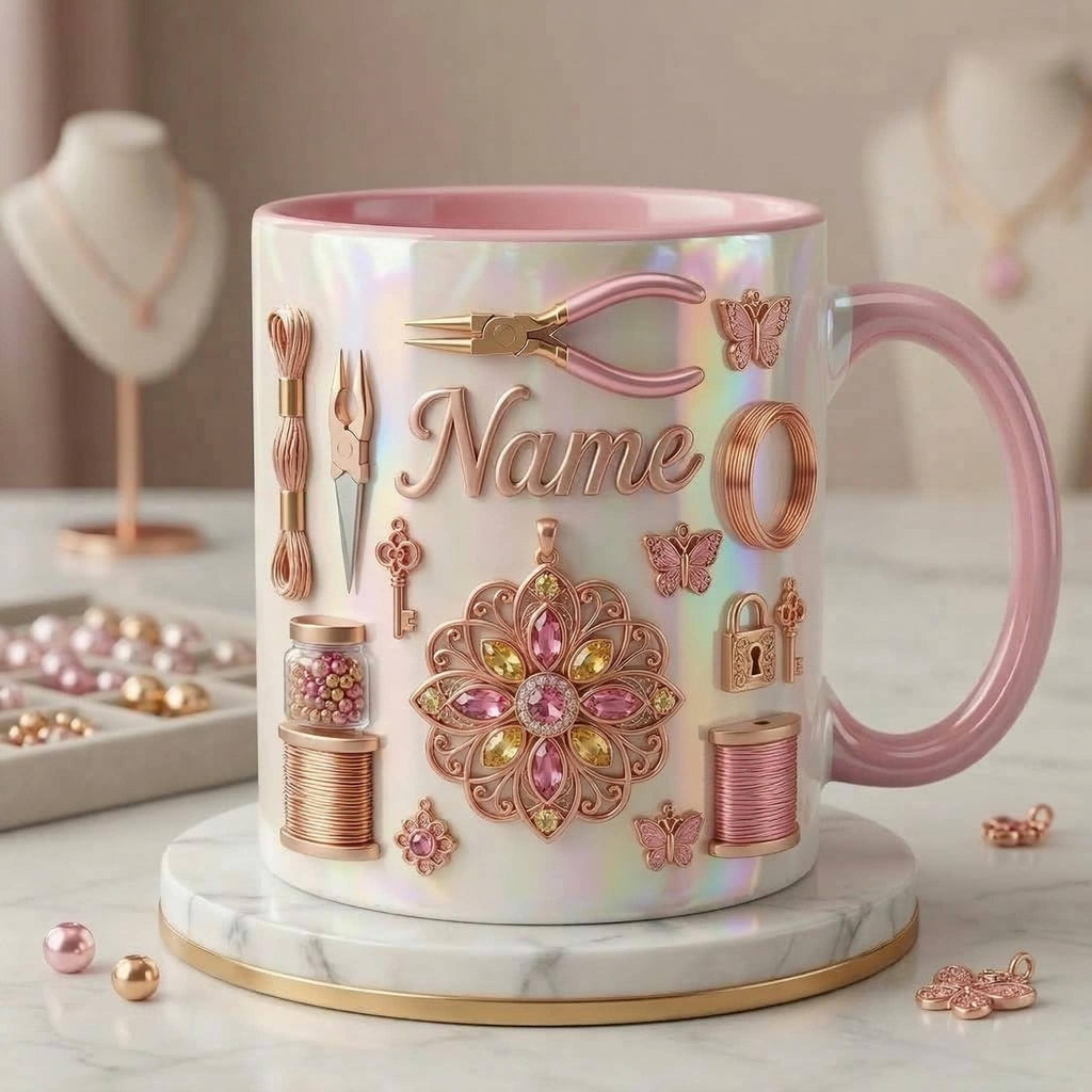 Jewelry Making Mug 3D, Faux 3D Effect Mug, Jewelry Lover Coffee Mug, Personalized Craft Gift