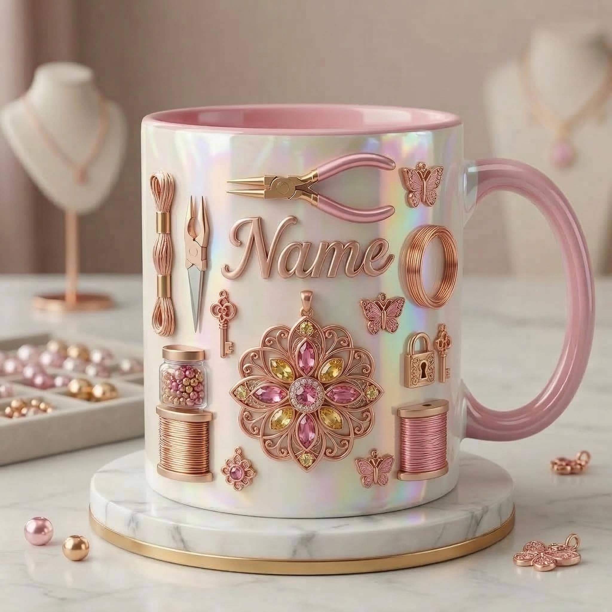 Jewelry Making Mug 3D, Faux 3D Effect Mug, Jewelry Lover Coffee Mug, Personalized Craft Gift
