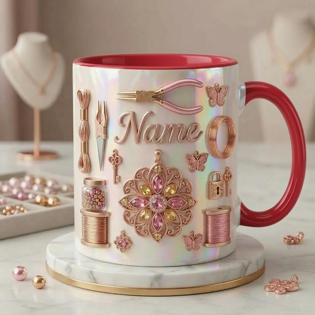 Jewelry Making Mug 3D, Faux 3D Effect Mug, Jewelry Lover Coffee Mug, Personalized Craft Gift