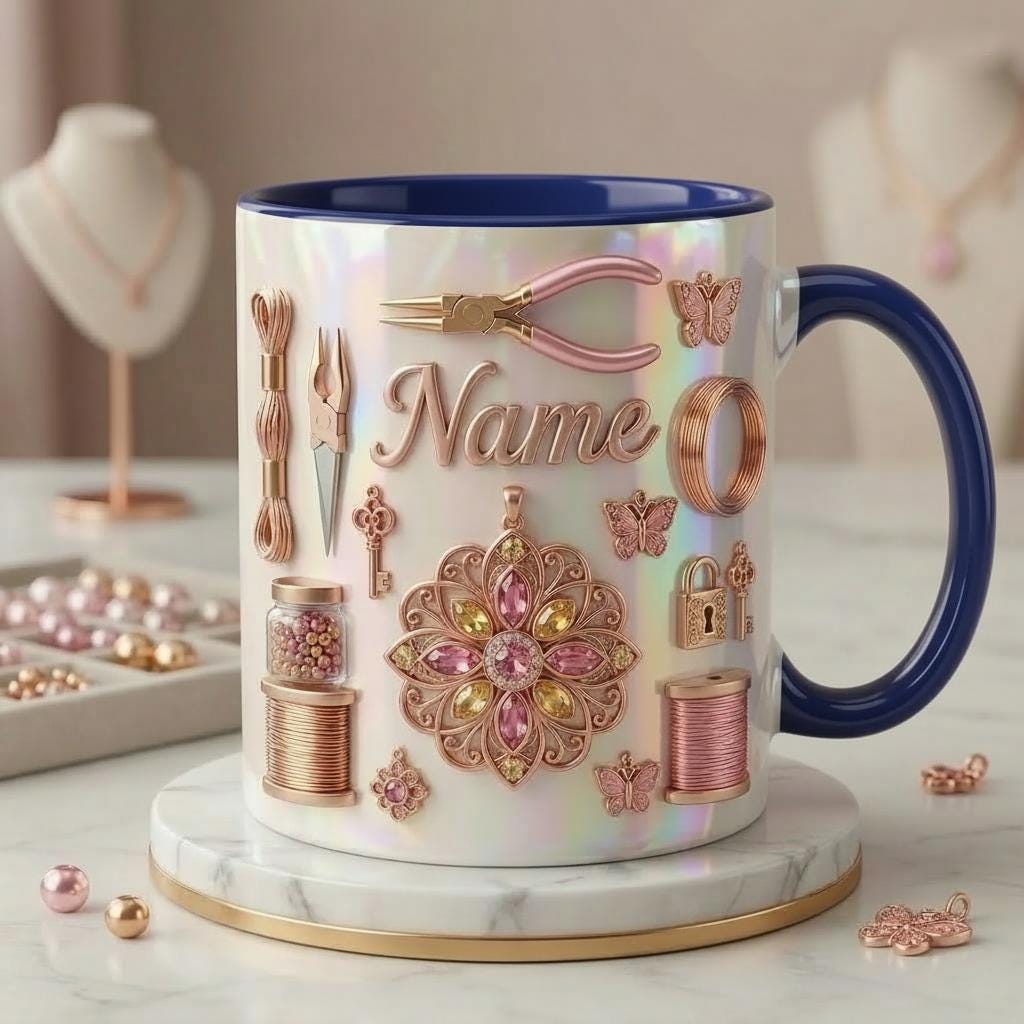 Jewelry Making Mug 3D, Faux 3D Effect Mug, Jewelry Lover Coffee Mug, Personalized Craft Gift