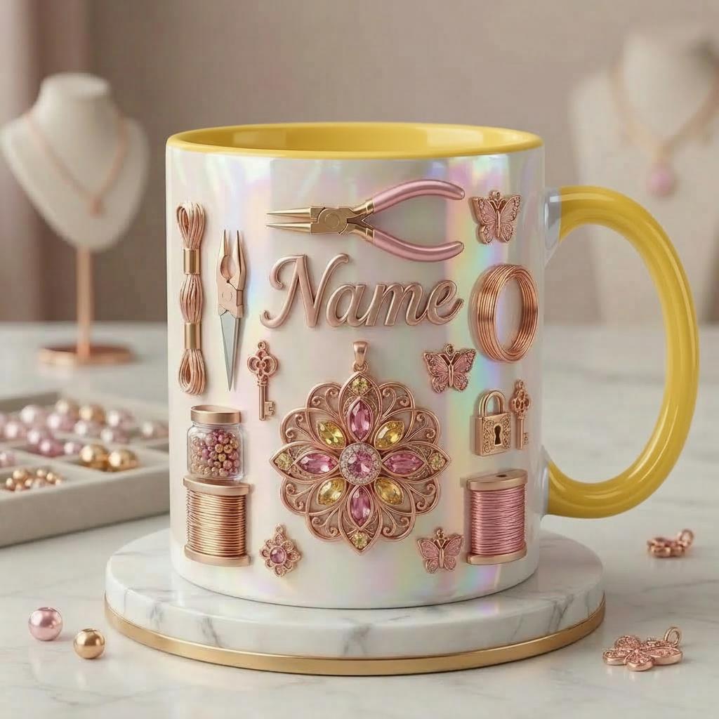 Jewelry Making Mug 3D, Faux 3D Effect Mug, Jewelry Lover Coffee Mug, Personalized Craft Gift