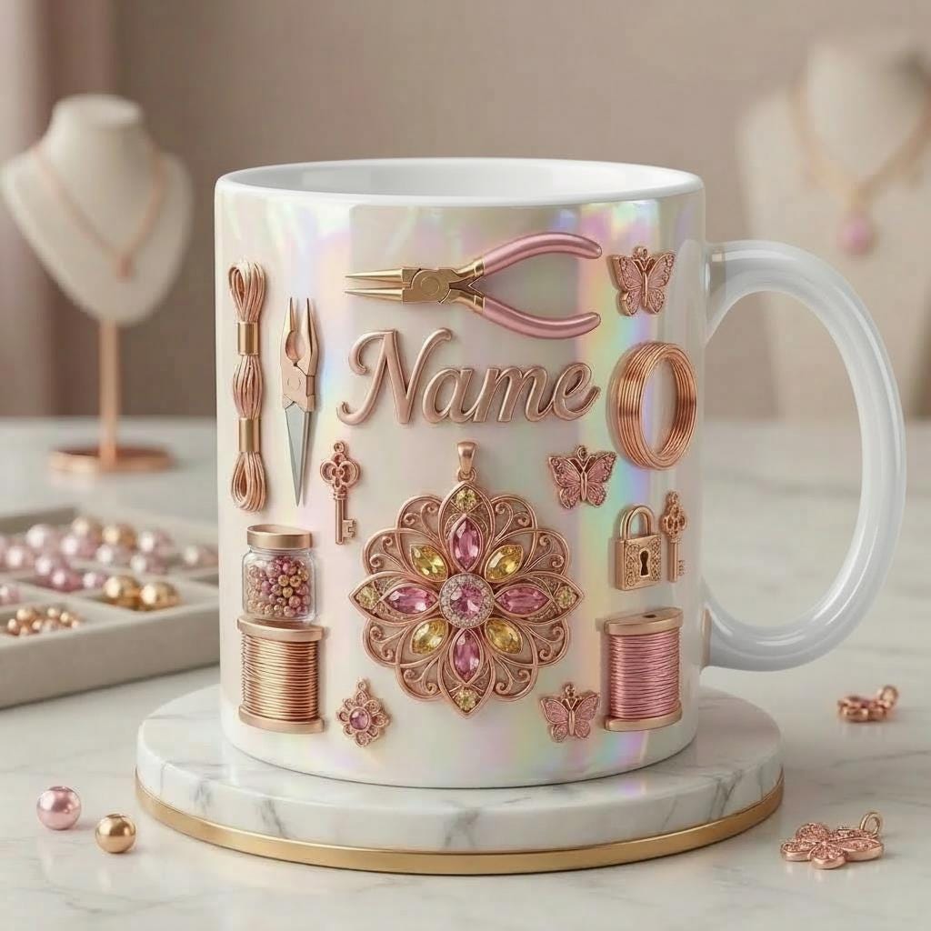 Jewelry Making Mug 3D, Faux 3D Effect Mug, Jewelry Lover Coffee Mug, Personalized Craft Gift