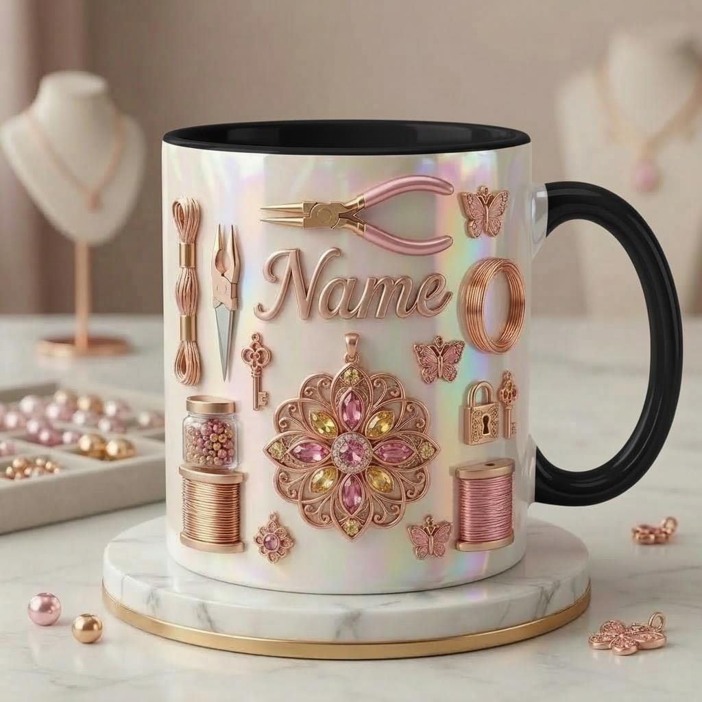 Jewelry Making Mug 3D, Faux 3D Effect Mug, Jewelry Lover Coffee Mug, Personalized Craft Gift