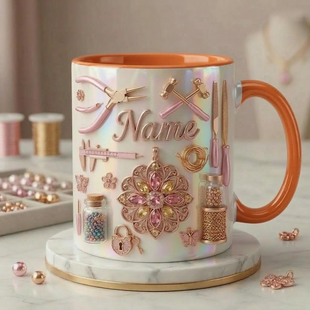 Jewelry Making Mug 3D, Custom Name Jewelry Craft Mug, Gift for Jewelry Maker, Faux 3D Effect Mug