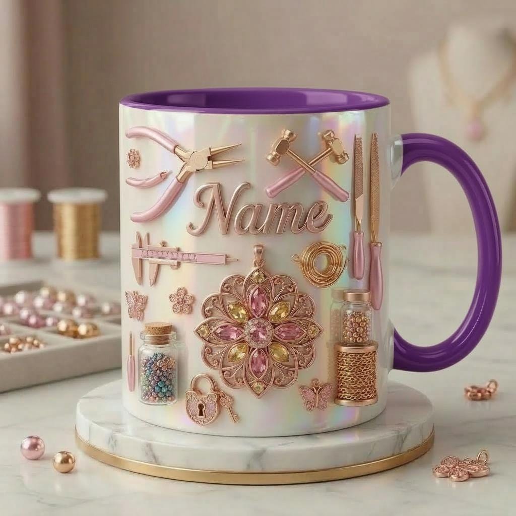 Jewelry Making Mug 3D, Custom Name Jewelry Craft Mug, Gift for Jewelry Maker, Faux 3D Effect Mug