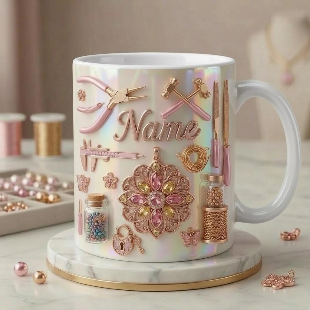 Jewelry Making Mug 3D, Custom Name Jewelry Craft Mug, Gift for Jewelry Maker, Faux 3D Effect Mug