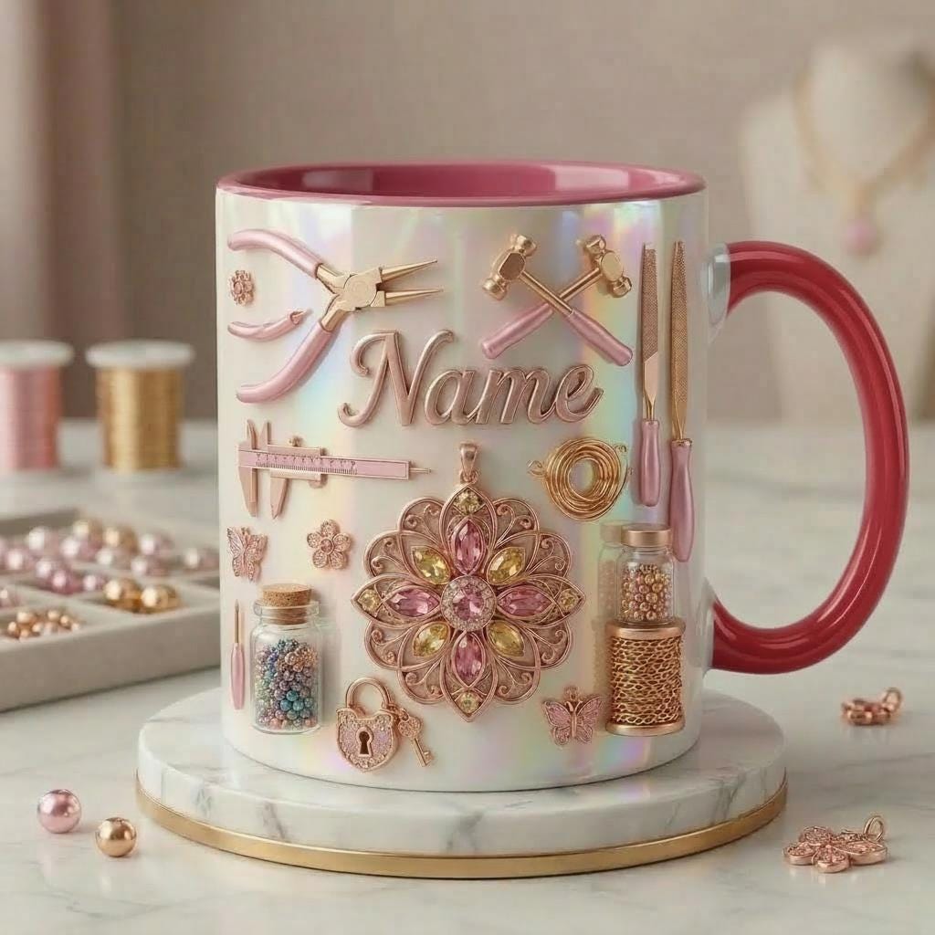 Jewelry Making Mug 3D, Custom Name Jewelry Craft Mug, Gift for Jewelry Maker, Faux 3D Effect Mug