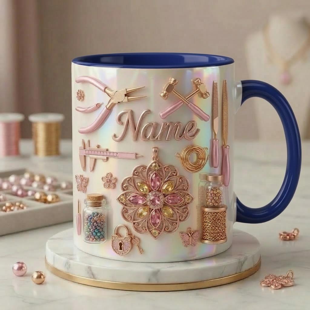 Jewelry Making Mug 3D, Custom Name Jewelry Craft Mug, Gift for Jewelry Maker, Faux 3D Effect Mug