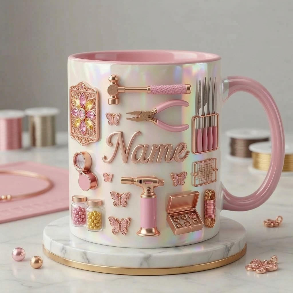 Jewelry Making Mug 3D, Faux 3D Effect Mug, Jewelry Maker Coffee Mug, Personalized Craft Gift